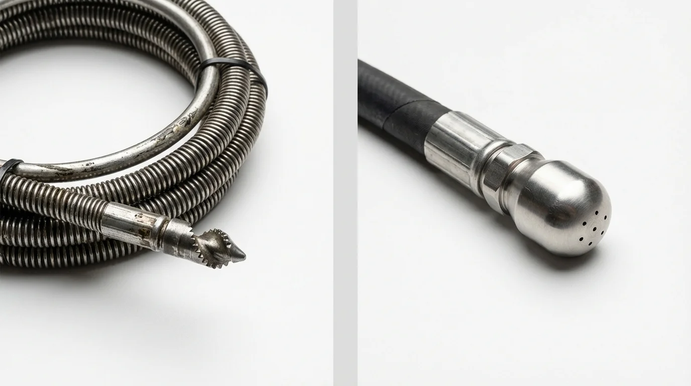 Drain snake cable and hydro jetting nozzle used for drain cleaning in Stone Mountain, GA