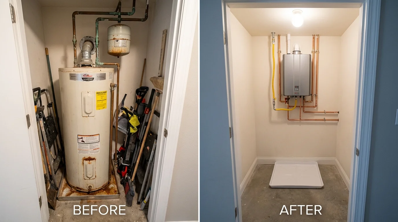 Tank water heater versus wall-mounted tankless unit comparison for Stone Mountain, GA homeowners