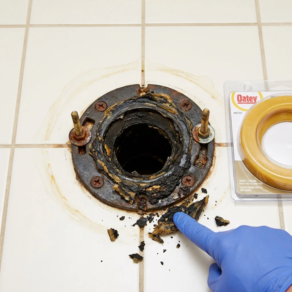 Failed wax ring showing water seepage at the base of a toilet in a Stone Mountain, GA home